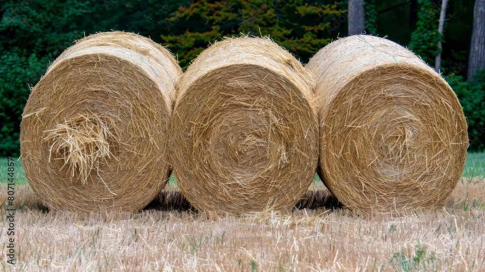 Close-up view of harvested field hay bales for sale, agricultural landscape concept Close-up view of harvested field hay bales for sale, agricultural landscape concept