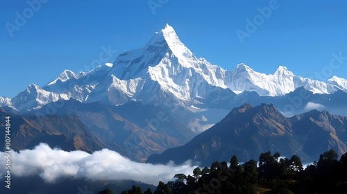 Wallpaper Mural Majestic Snow-Capped Mountain Peaks Against Vibrant Blue Sky Exuding Grandeur and Awe-Inspiring Torontodigital.ca