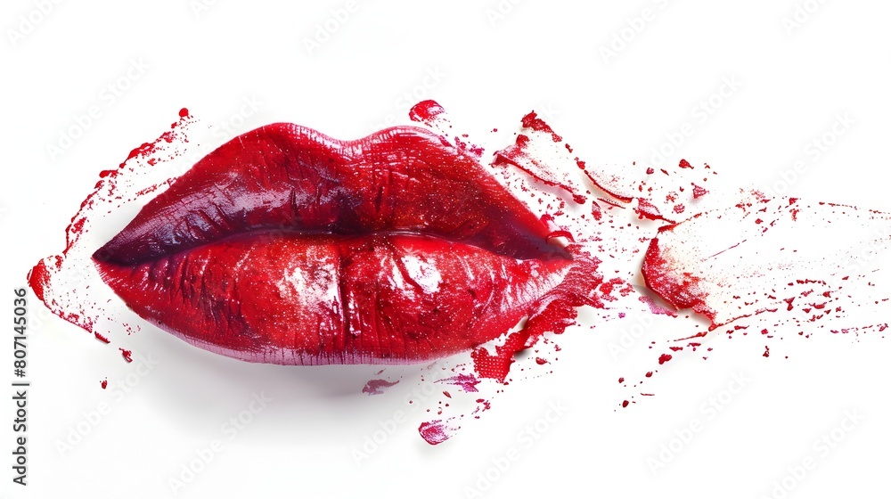 Fototapeta premium Red Lipstick Kiss Marks Splattered on a White Background