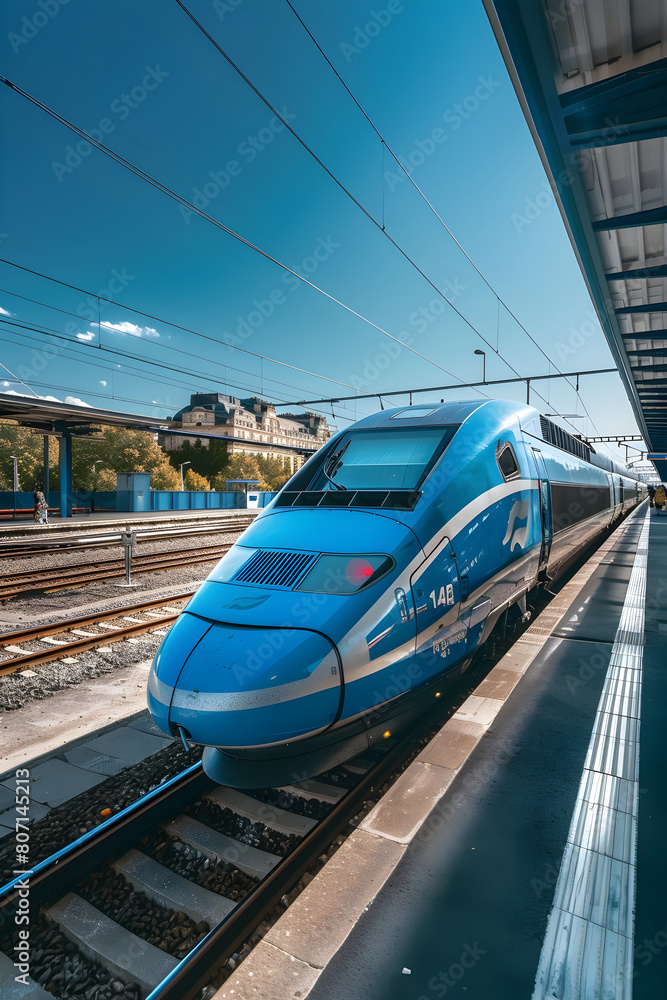 A Glimpse into the Future: High-Speed TGV Train Stationed at a Modern, Urban Platform