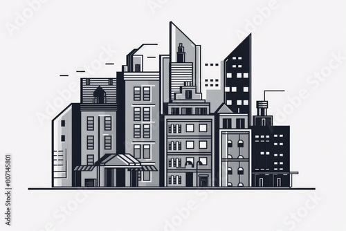 A detailed illustration of a bustling cityscape filled with towering skyscrapers and high-rise buildings  capturing the urban skyline