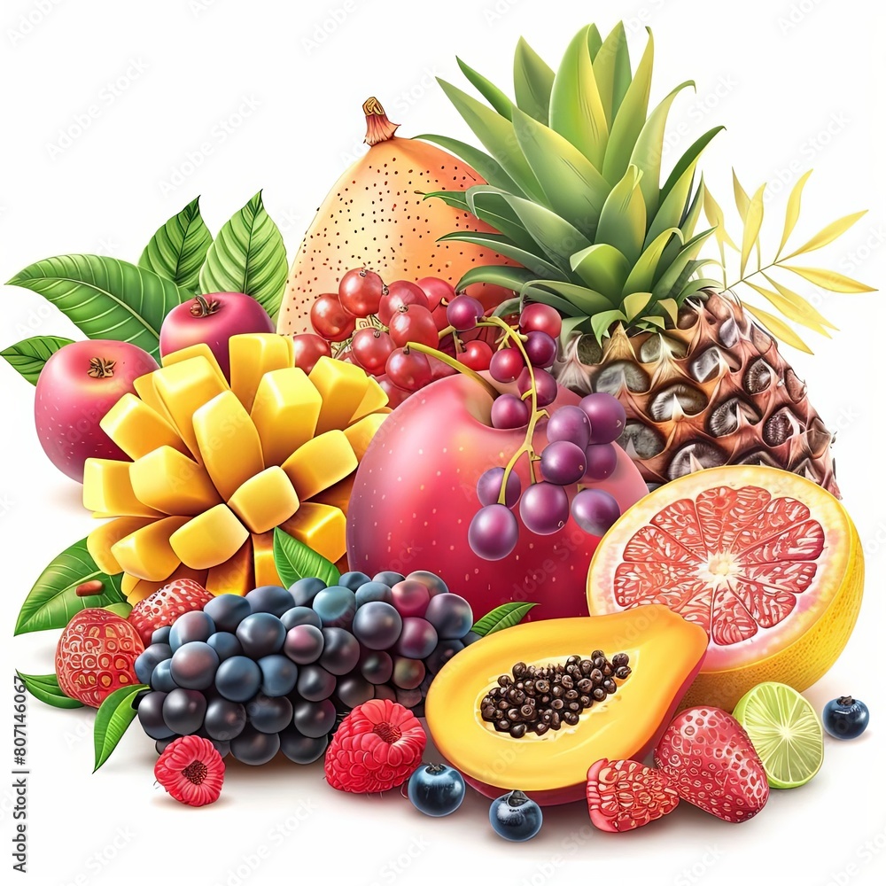 set of realistic tropical fruits isolated on isolated background set of realistic tropical fruits isolated on isolated background