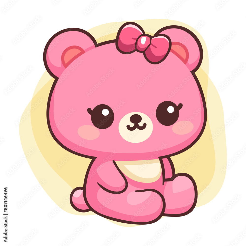 Naklejka premium Cute little happy bear. Cartoon digital art illustration. Isolated on white