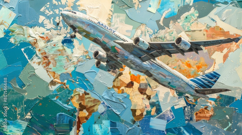 Airplane travel. Collage art.