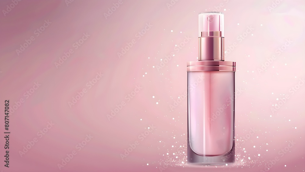 pink perfume cosmetic bottle with reflection