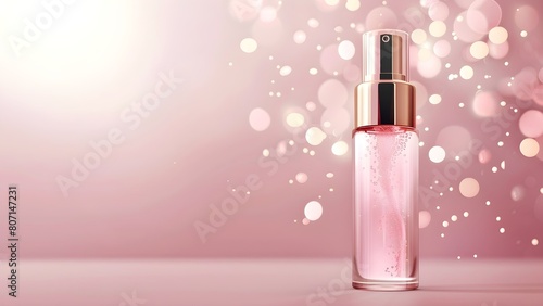 pink perfume cosmetic bottle with reflection