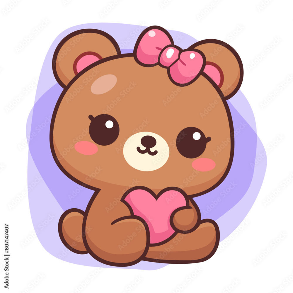 Cute little happy bear hugging heart. Cartoon digital art illustration. Isolated on white Cute little happy bear hugging heart. Cartoon digital art illustration. Isolated on white