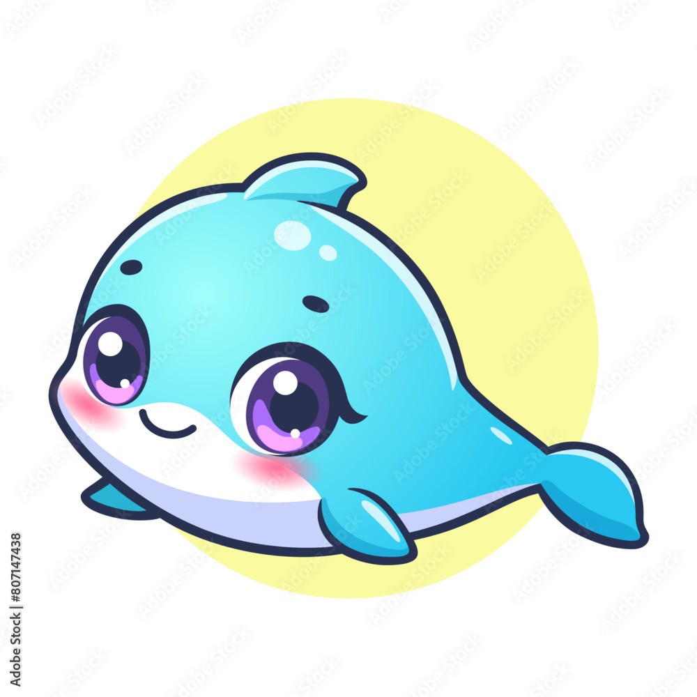 Cute dolphin smiling and happy with big eyes. Cartoon digital art illustration. Isolated on white Cute dolphin smiling and happy with big eyes. Cartoon digital art illustration. Isolated on white