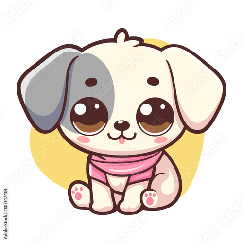 Cute little happy dog with big eyes. Cartoon digital art illustration. Isolated on white