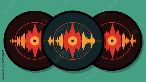 A set of vinyl coasters each one featuring the sound waves of a different song making for a unique and conversationstarting addition to any coffee Vector illustration