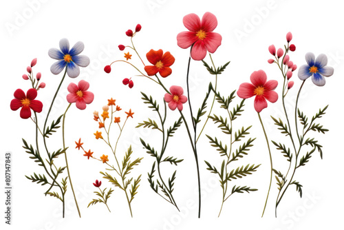 PNG Wildflower in embroidery style pattern plant art.