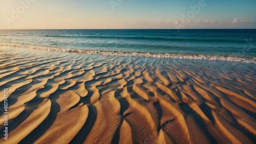 A beach with undulating sand dunes  washed by the sea