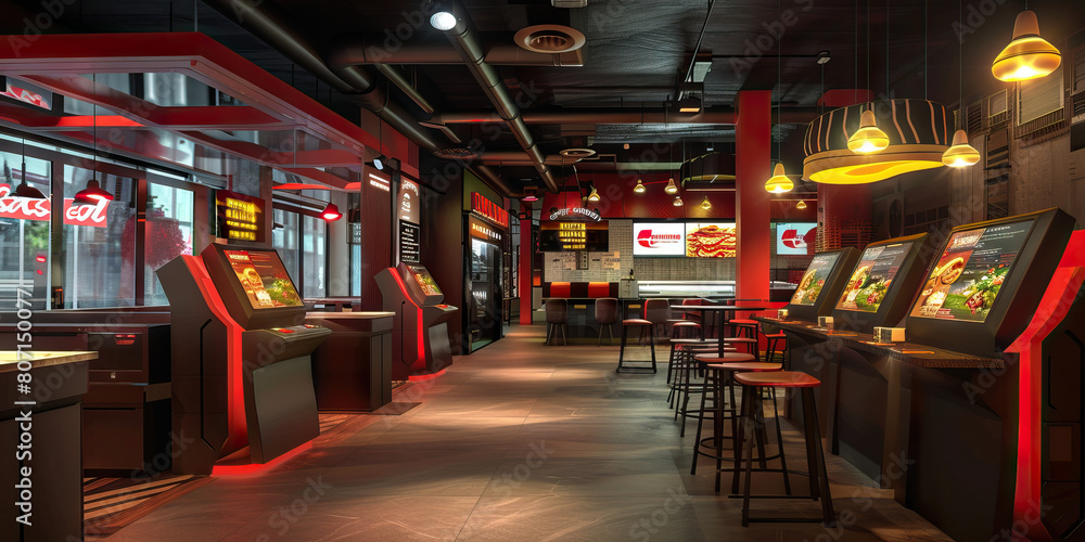 Digital Ordering and Payment Station Floor: Featuring digital ordering and payment stations for customers to place and pay for their orders electronically Digital Ordering and Payment Station Floor: Featuring digital ordering and payment stations for customers to place and pay for their orders electronically