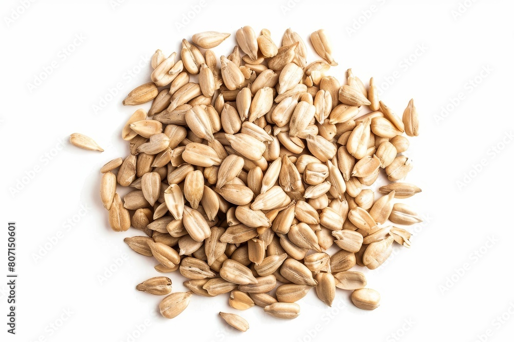 Peeled sunflower seeds on white background top view Peeled sunflower seeds on white background top view