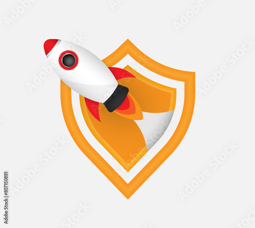 Rocket illustration with security symbol for represent first and modern security and cyber protection