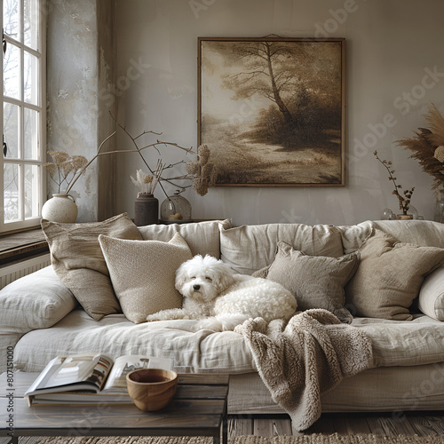 Hund liegt gemütlich auf dem Sofa, made by AI