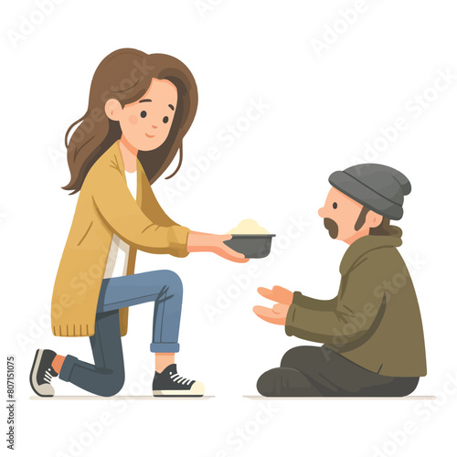 illustration of a woman giving help to a beggar