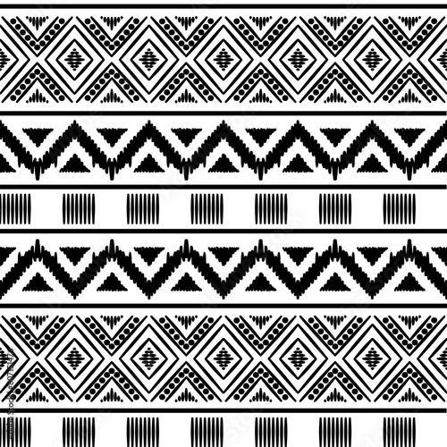 Seamless ethnic pattern. Handmade. Horizontal stripes. Black and white print for your textiles. Vector illustration.