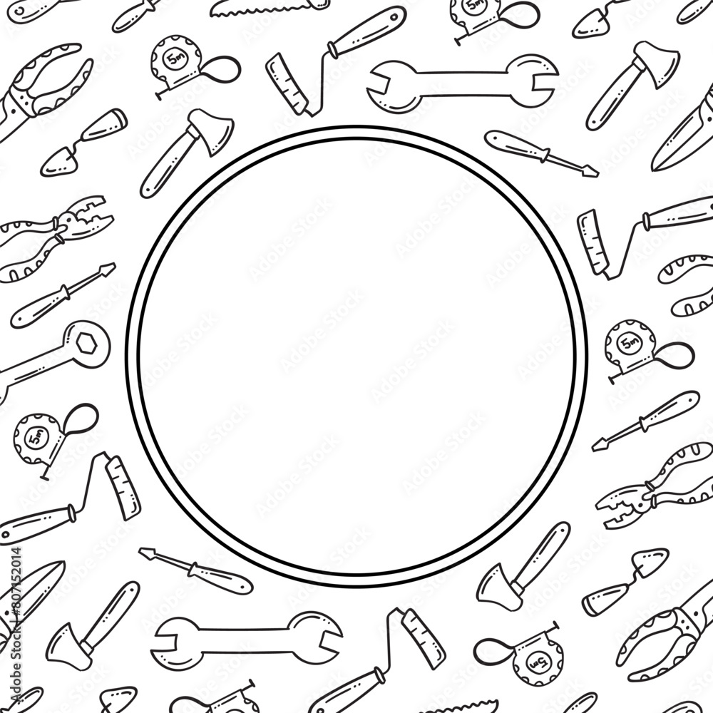 Obraz premium Construction tool in hand drawn style circle frame background