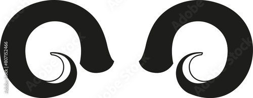 Horn silhouettes. Black pairs of animal antlers different shapes, wildlife hunting trophy elements, horned mammal decoration. Vector isolated set