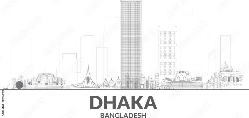 Fototapeta premium Dhaka Bangladesh line skyline with panorama in white background vector illustration business travel and tourism concept with modern buildings image