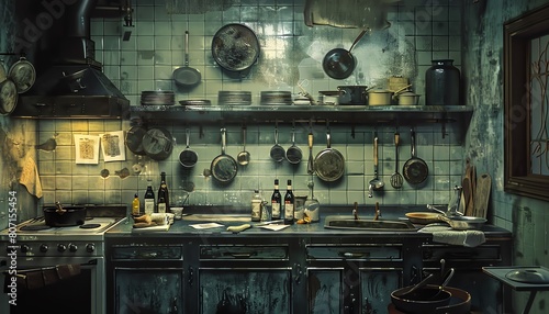 Capture the essence of a hidden culinary crime scene with a noir-inspired aesthetic © panyawatt