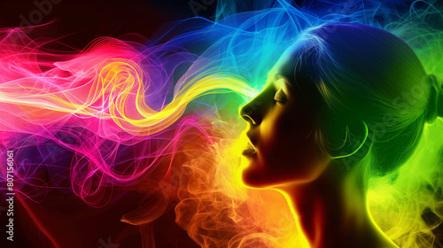 Mulher com luzes coloridas abstratas  photo