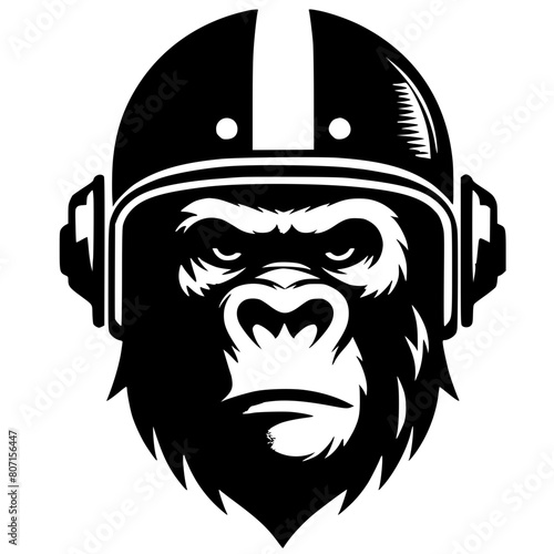 Silhouette of a gorilla head wearing a helmet