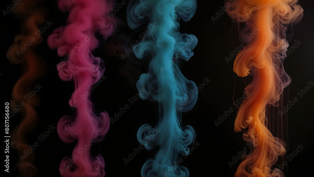 rainbow-colored smoke columns on a black background rainbow-colored smoke columns on a black background