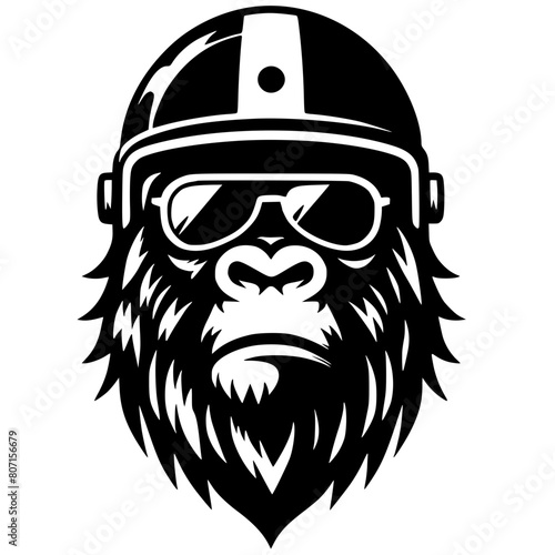 Silhouette of a gorilla head wearing a helmet