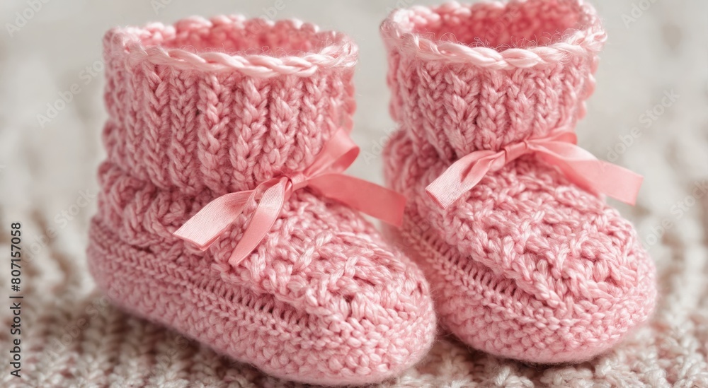 pair of pink knitted baby booties pair of pink knitted baby booties