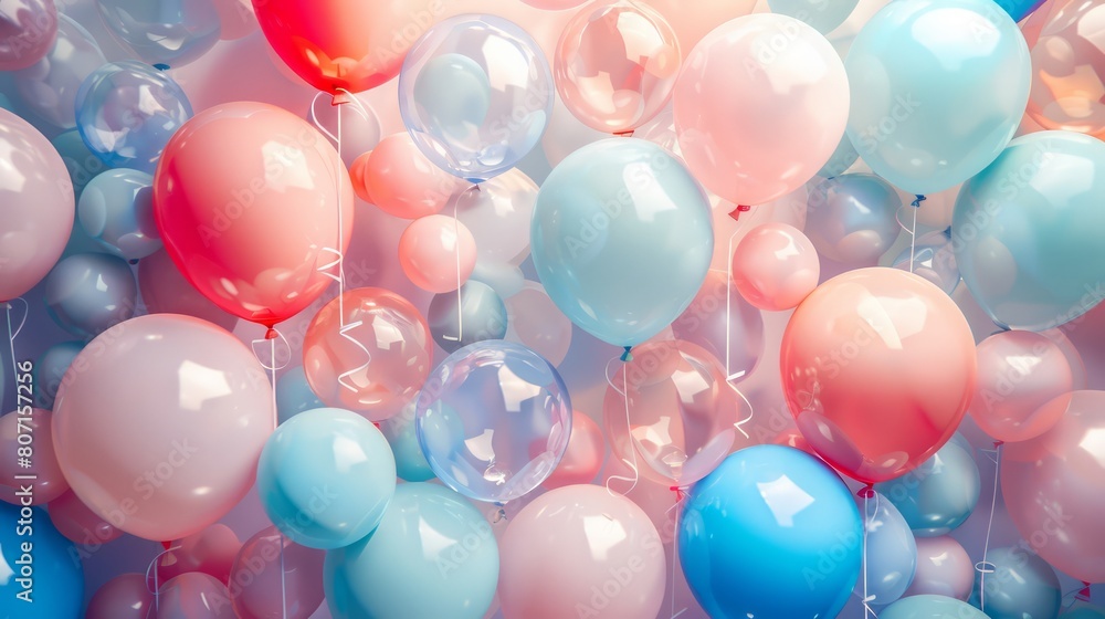A bunch of balloons in different colors and sizes. The balloons are floating in the air and are scattered all over the image. The image has a fun and playful mood A bunch of balloons in different colors and sizes. The balloons are floating in the air and are scattered all over the image. The image has a fun and playful mood