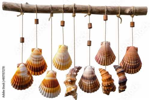 Seashell wind chime with white background photo