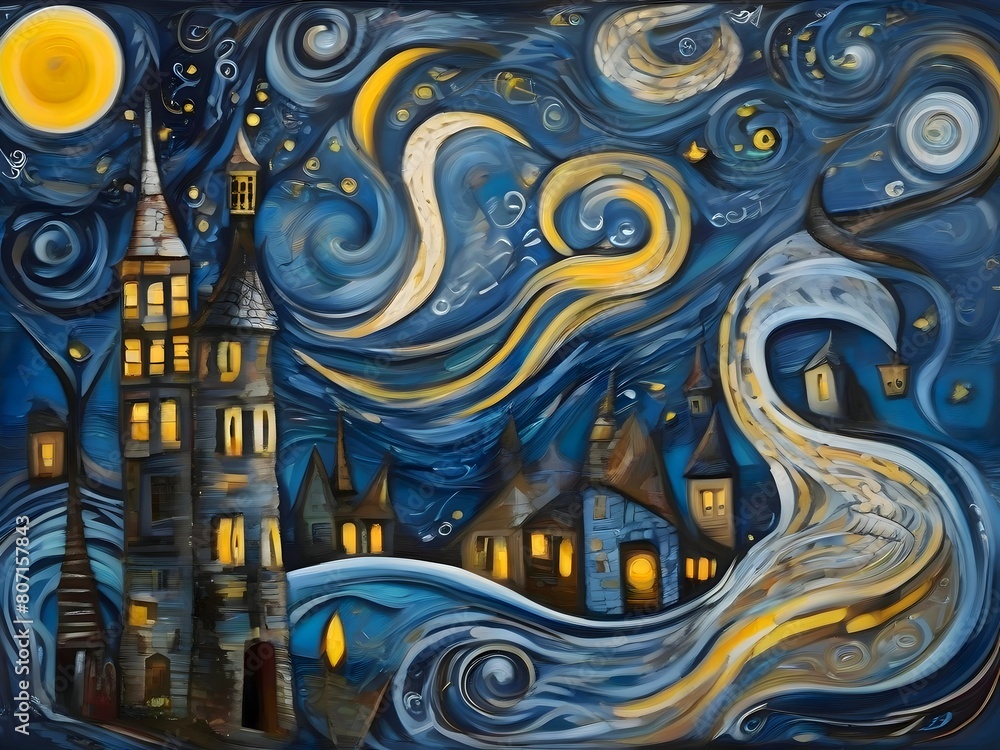 Landscape Starry Night Illustration Inspired Art