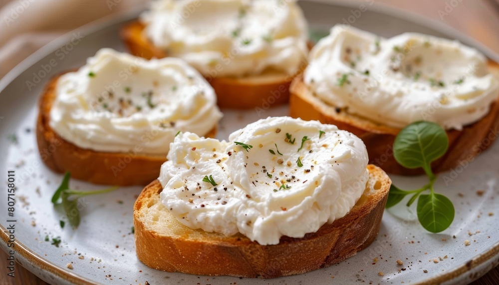 Serving plate with cream cheese toasts Serving plate with cream cheese toasts