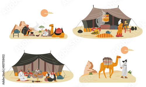 Set of bedouin camps flat style, vector illustration