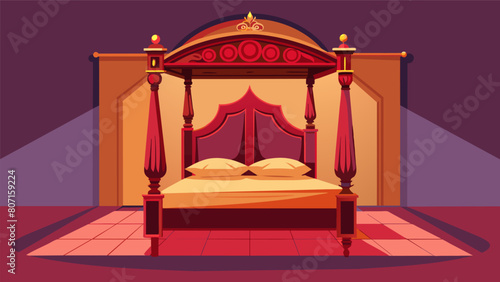 A regal fourposter bed with intricately carved headboard and footboard took up most of the floor space in the back of the store.. Vector illustration