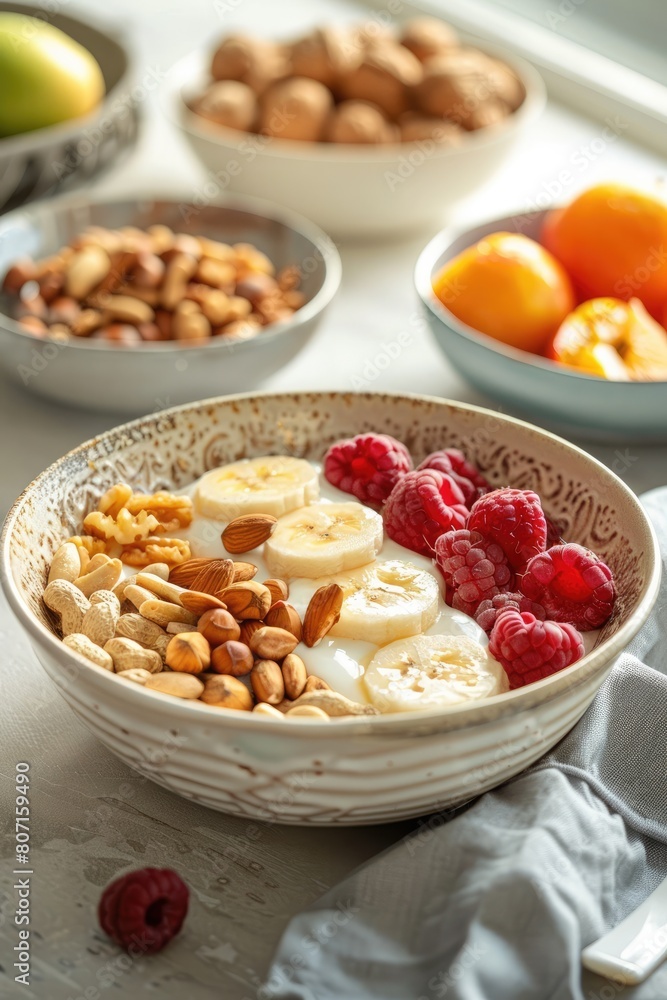 Boho Morning Bliss, nutritious breakfast bowls with fruit, nuts and Greek yogurt Boho Morning Bliss, nutritious breakfast bowls with fruit, nuts and Greek yogurt