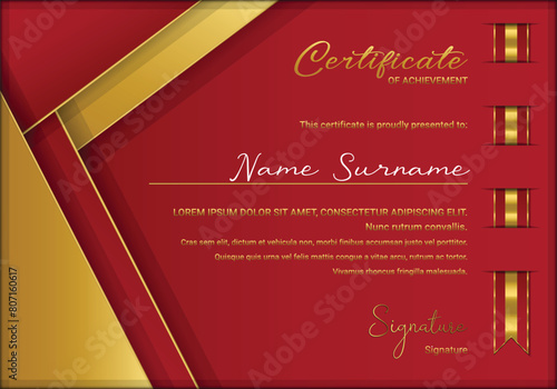 Elegant red certificate and woven ribbon