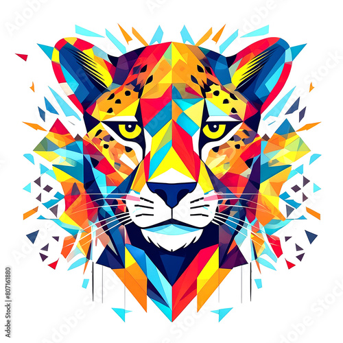abstract colorful cheetah head in pop art style isolated on white background