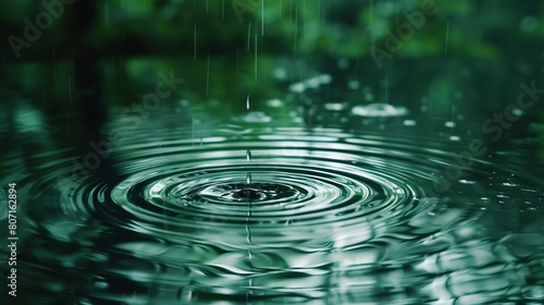 Single raindrop causing ripples on a water surface
