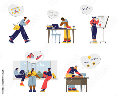 Diverse student activities vector set