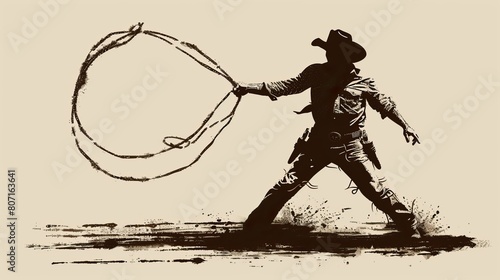 Obraz na płótnie A cowboy throws a lasso against an isolated background.