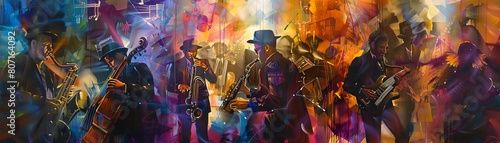 Explore the fusion of musical passion and urban grit in a mixed-media artwork depicting musicians in an underground setting Employ creative lighting effects to enhance the emotiona photo