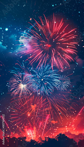A beautiful night sky is lit up with bright and colorful fireworks
