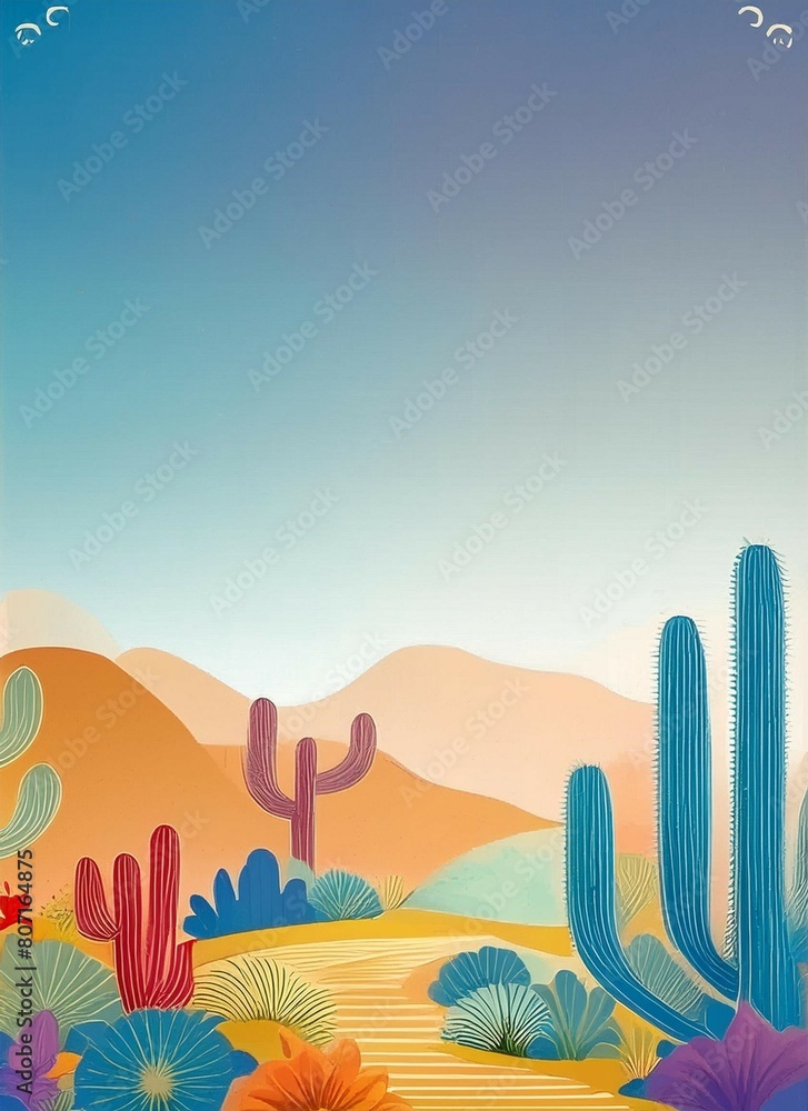 Obraz premium Background with desert landscape and cactus