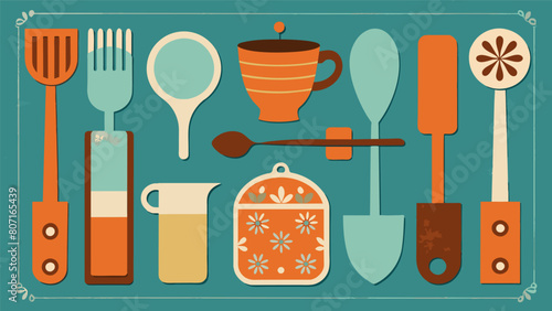 Turn vintage kitchen utensils into charming wall art by learning the technique of metal stamping.. Vector illustration