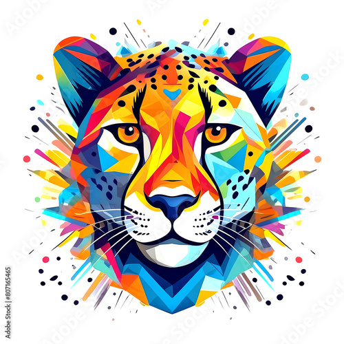 abstract colorful cheetah head in pop art style isolated on white background