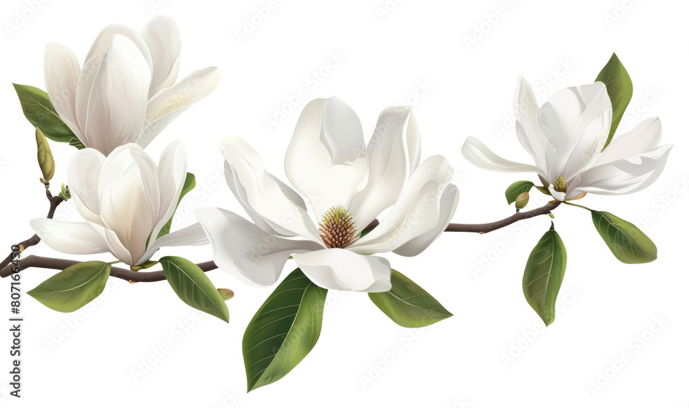 Obraz premium PNG White flowers magnolia blossom branch.