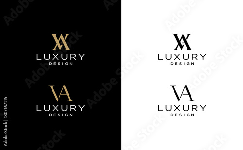Letter av va logo design with initial gold luxury  vector